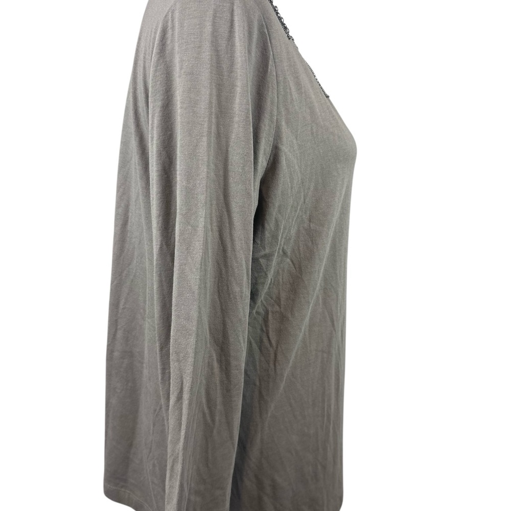 Chico’s olive green/gray top with jeweled chain neckline size 2-large/12 - Picture 6 of 9
